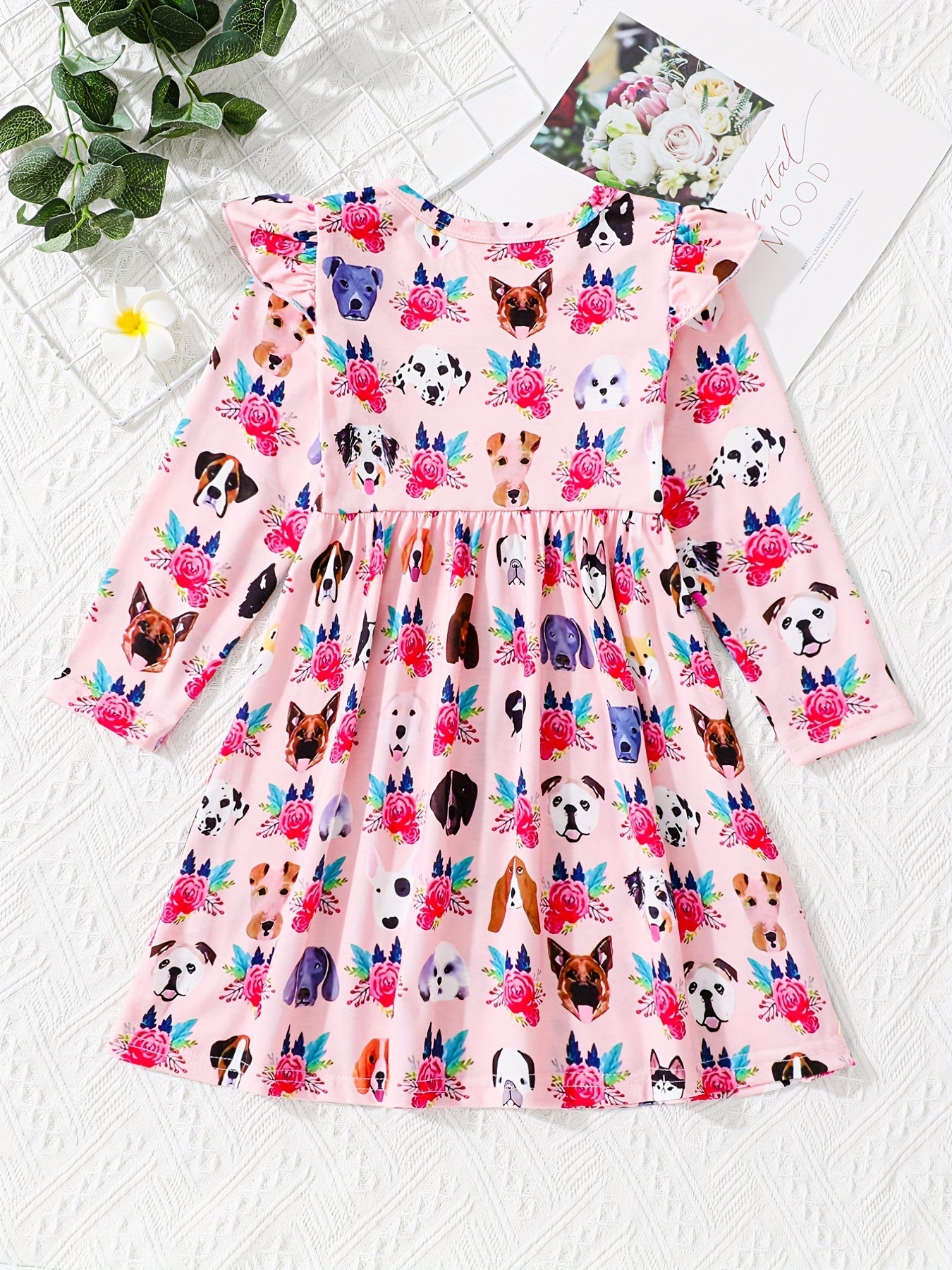 Farm Floral Animals Long Sleeve Skater Dress For Girls
