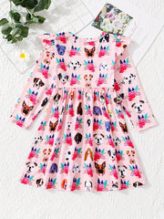 Farm Floral Animals Long Sleeve Skater Dress For Girls