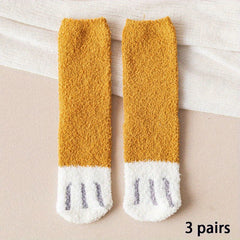 6 Pairs Cat Claw Fuzzy Socks Comfy & Warm Mid Tube Socks Women's Stockings