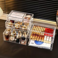 Clear Desktop Makeup Organizer With Drawers Dustproof Vanity Organizer