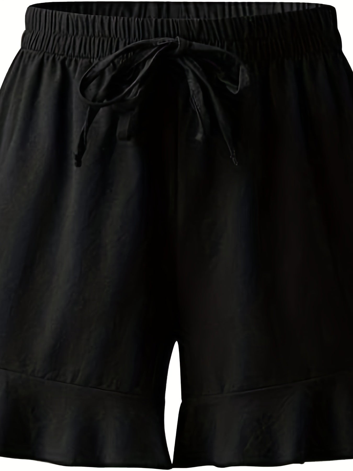 Solid Ruffle Trim High Rise Elastic Drawstring Loose Shorts