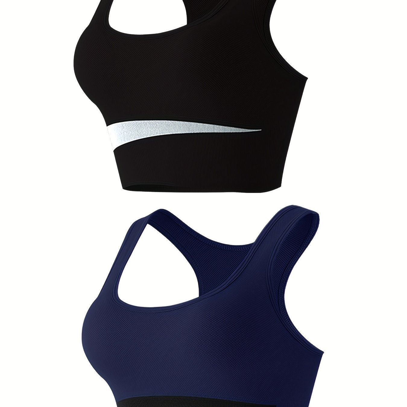 2pcs Colorblock Push Up Sports Bras Breathable & Comfy Shockproof Lingerie
