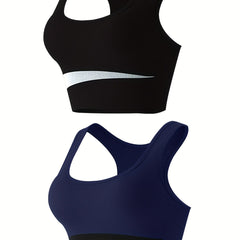 2pcs Colorblock Push Up Sports Bras Breathable & Comfy Shockproof Lingerie