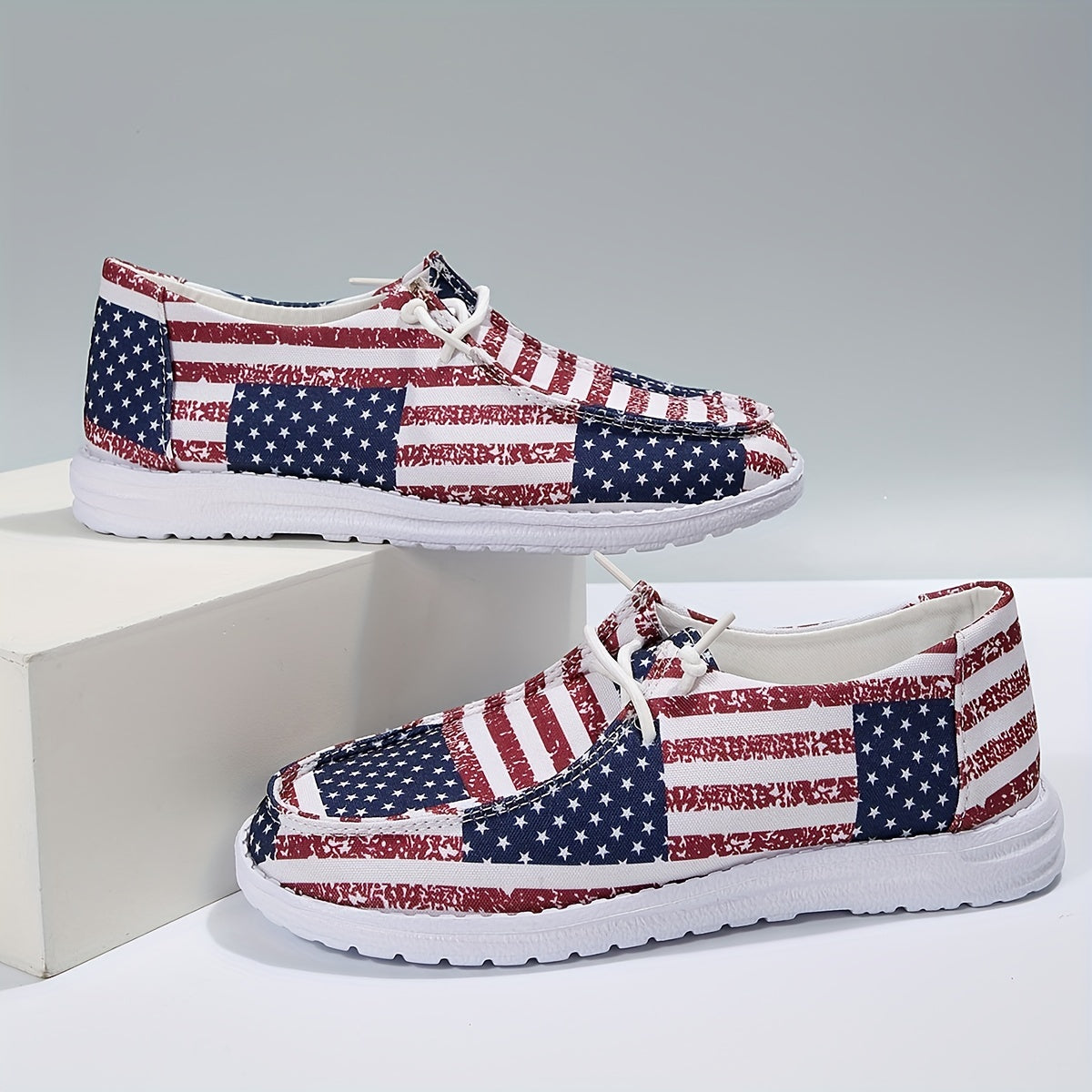 Women's Patriotic Boat Shoes Summer Canvas Lace Up Casual Flat Shoes