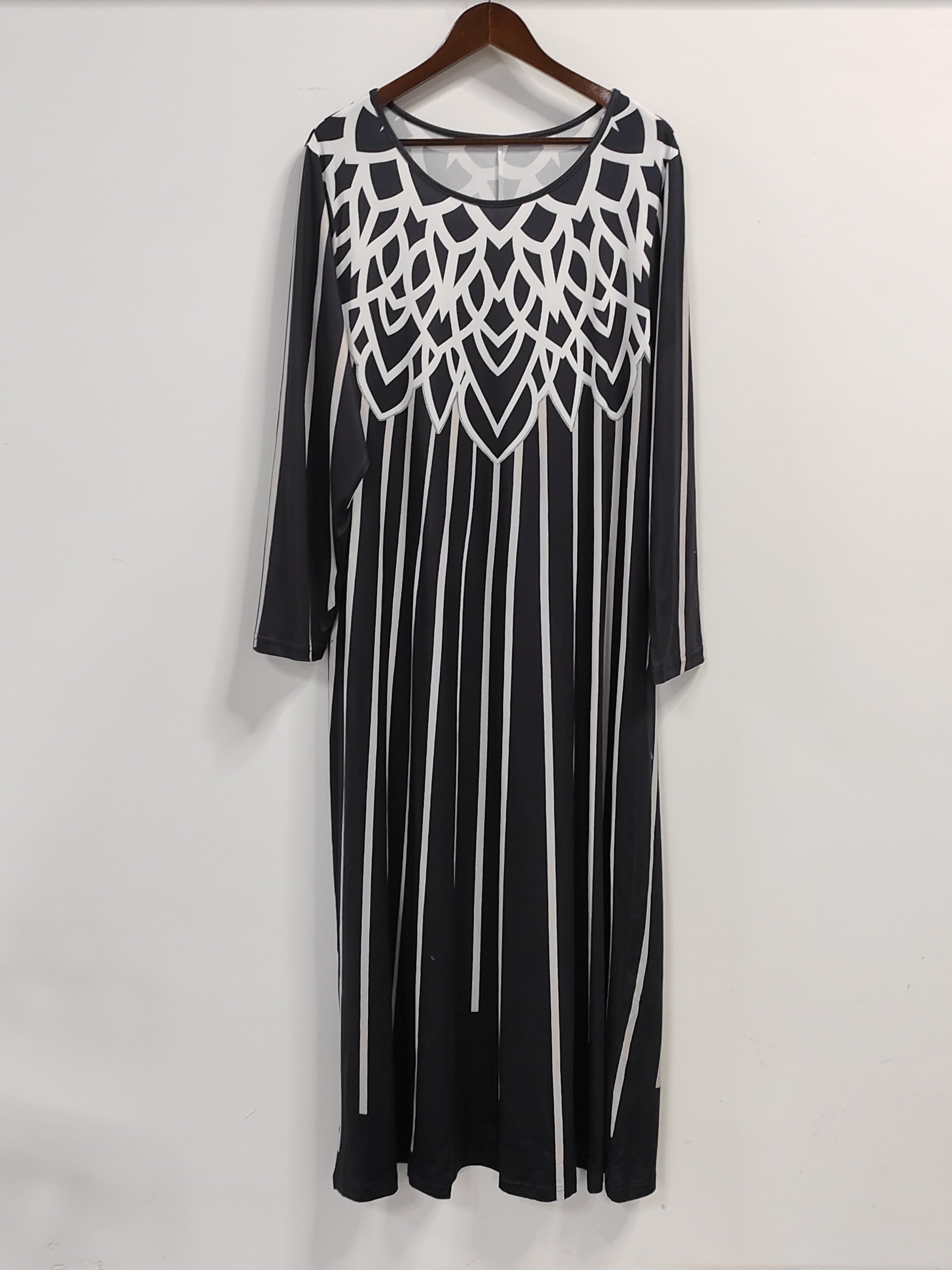 Casual Dress Women's Plus Print Long Sleeve Round Neck S