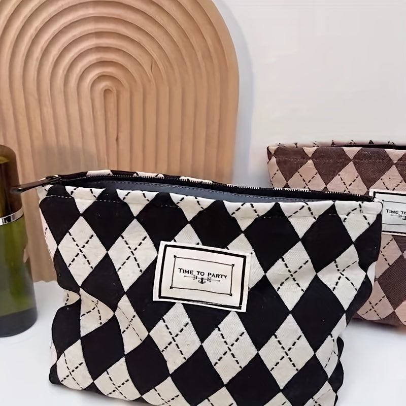 Diamond Pattern Makeup Bag Portable Travel Storage Bag Zippered Toiletry Bag