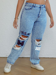 Y2K Butterfly Print Ripped Jeans