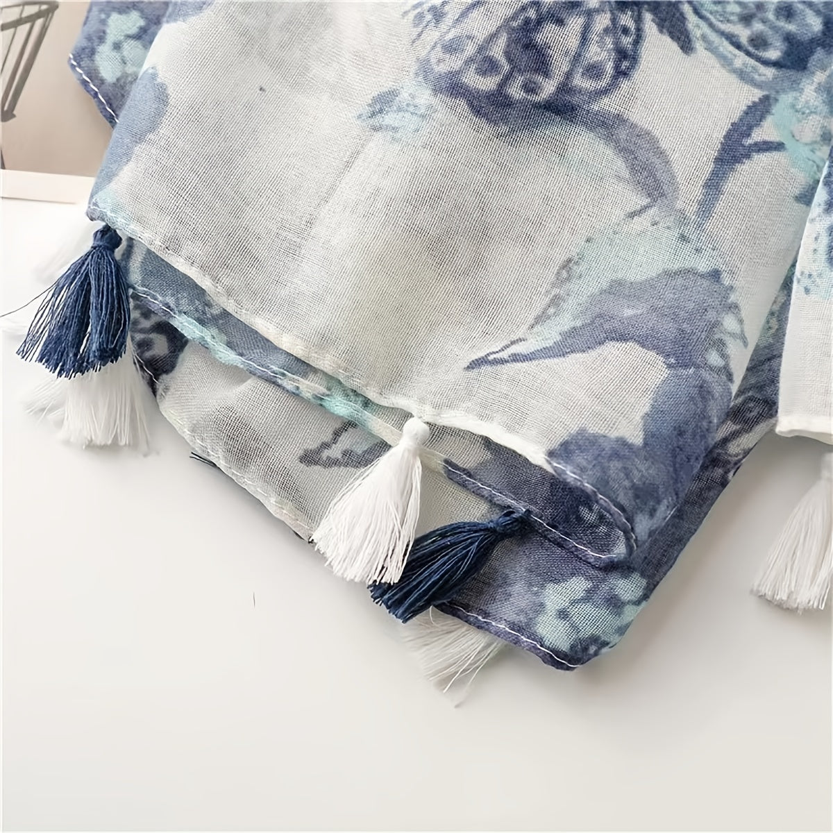 Ink Butterfly Print Grey Scarf 31 50' 70 87' Tassel Shawl Women Head Wrap