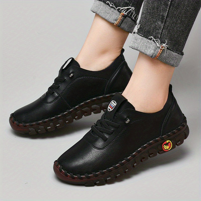 Women's Lace Up Flat Sneakers Soft Sole Casual Walking Shoes