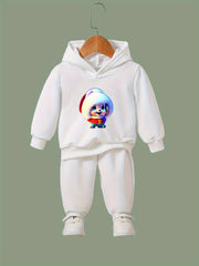 Girls Bunny Pattern Hooded Sweatshirt Top Set