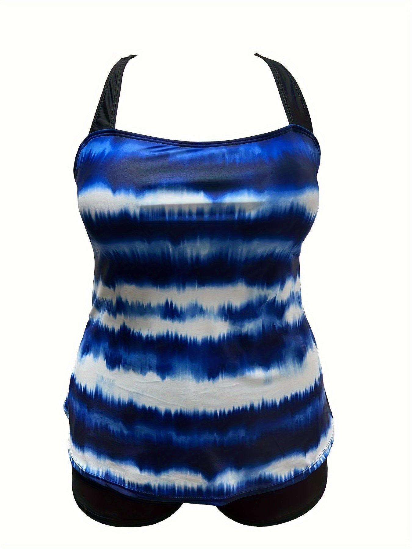 Tie Dye Tankini Set Square Neck Criss Cross Back Top & Shorts