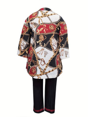 Baroque Print Top & Pants Set for Women