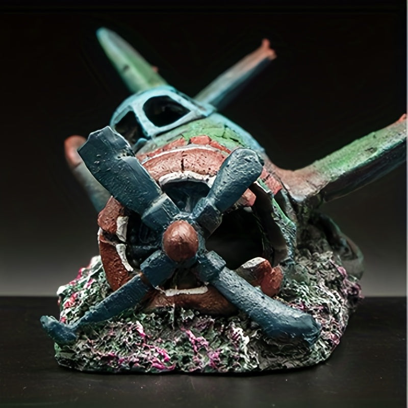Aquarium Helicopter Wreckage Decor - Enhance Fish Habitat