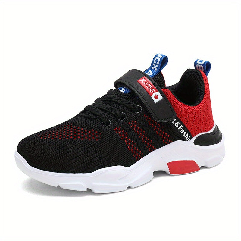 Boys Striped Knit Sneakers with Hook and Loop Fastener