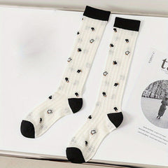 Bunny Jacquard Calf Socks Lolita Hollow Out Mesh Knee High Socks