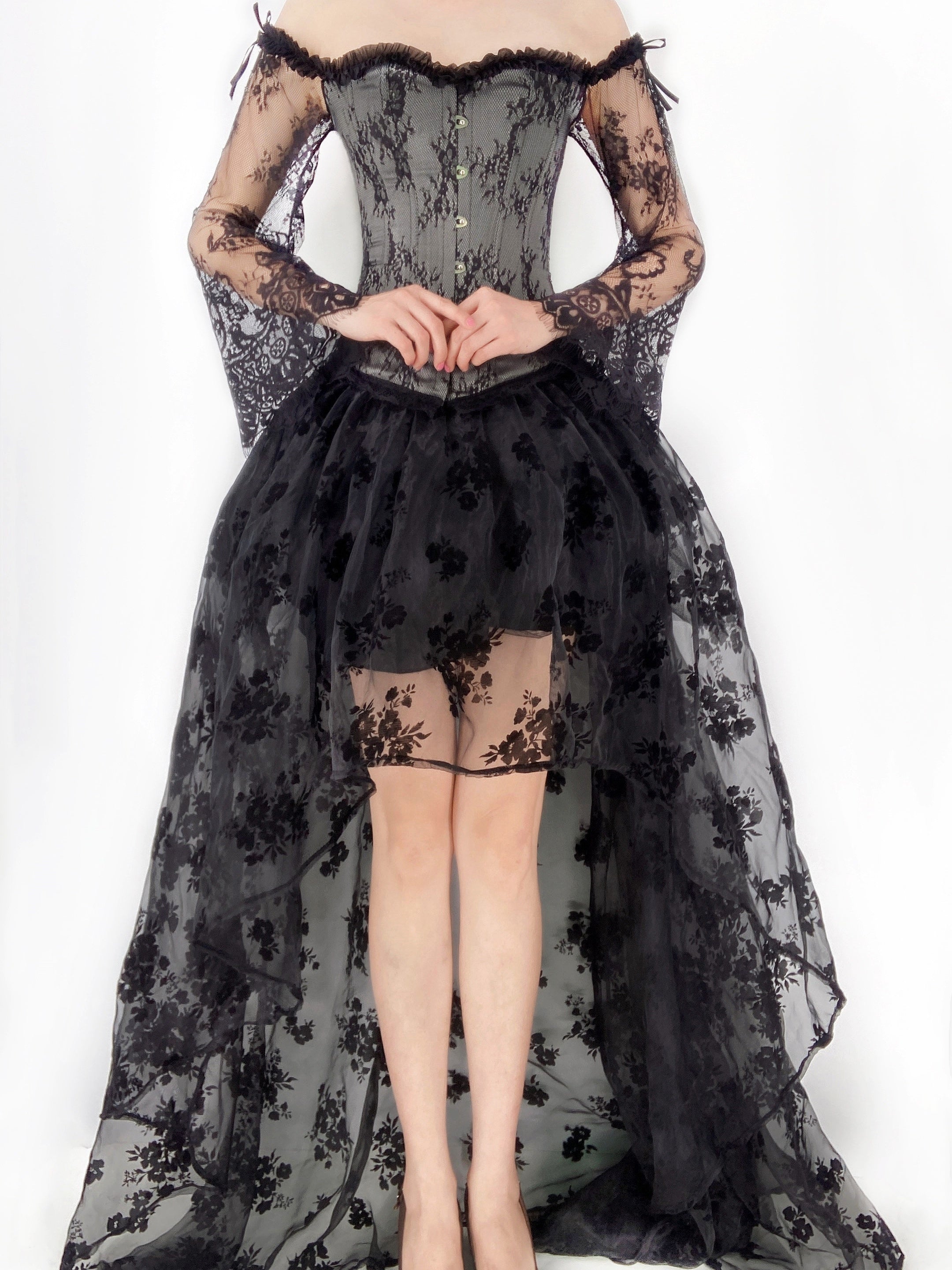 Punk Corset Dress Set Off Shoulder Lace Court Bustier Tops & Low Skirt
