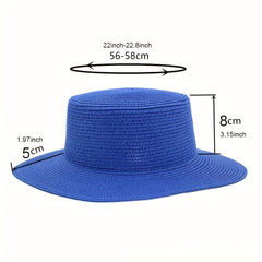 2pcs Candy Flat Top Fedora Straw Sun Hat Women's Spring Summer Travel