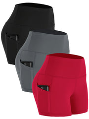 High Waist Biker Shorts with Side Pockets - Gym Compression Shorts