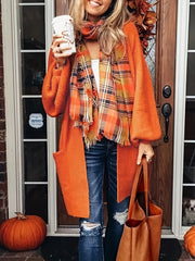 Casual Cardigan Solid Lantern Sleeve Open Front Long Cardigan