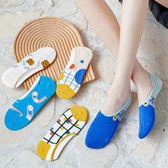 5 Pairs Cartoon Print Socks Low Cut Ankle Socks Women's Stockings