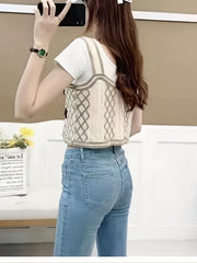 Flower Embroidered Crop Tank Top Casual Beach Wear Contrast Trim Tank Top