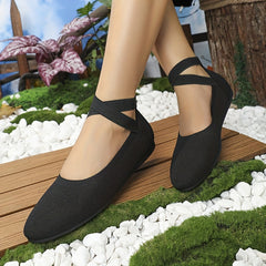 Women's Elastic Strap Ballet Flats Soft Sole Cross Strap Shoes