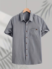 Men's Lapel Shirt with Chest Pocket Short Sleeve Button Up