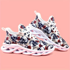 Skull & Rose Pattern Outdoor Sneakers Lightweight Sport Shoes