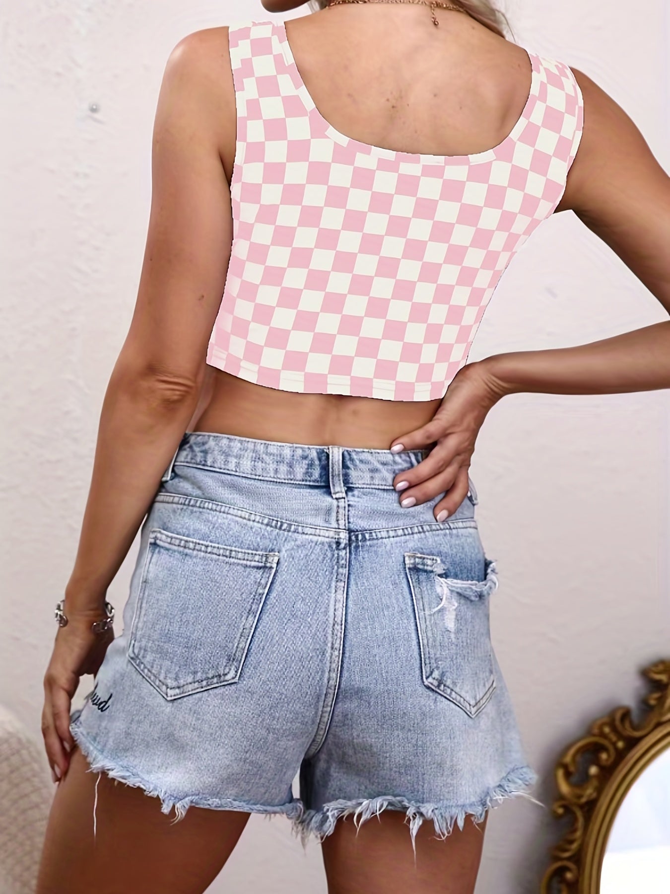 Checkered Print Crop Tank Top