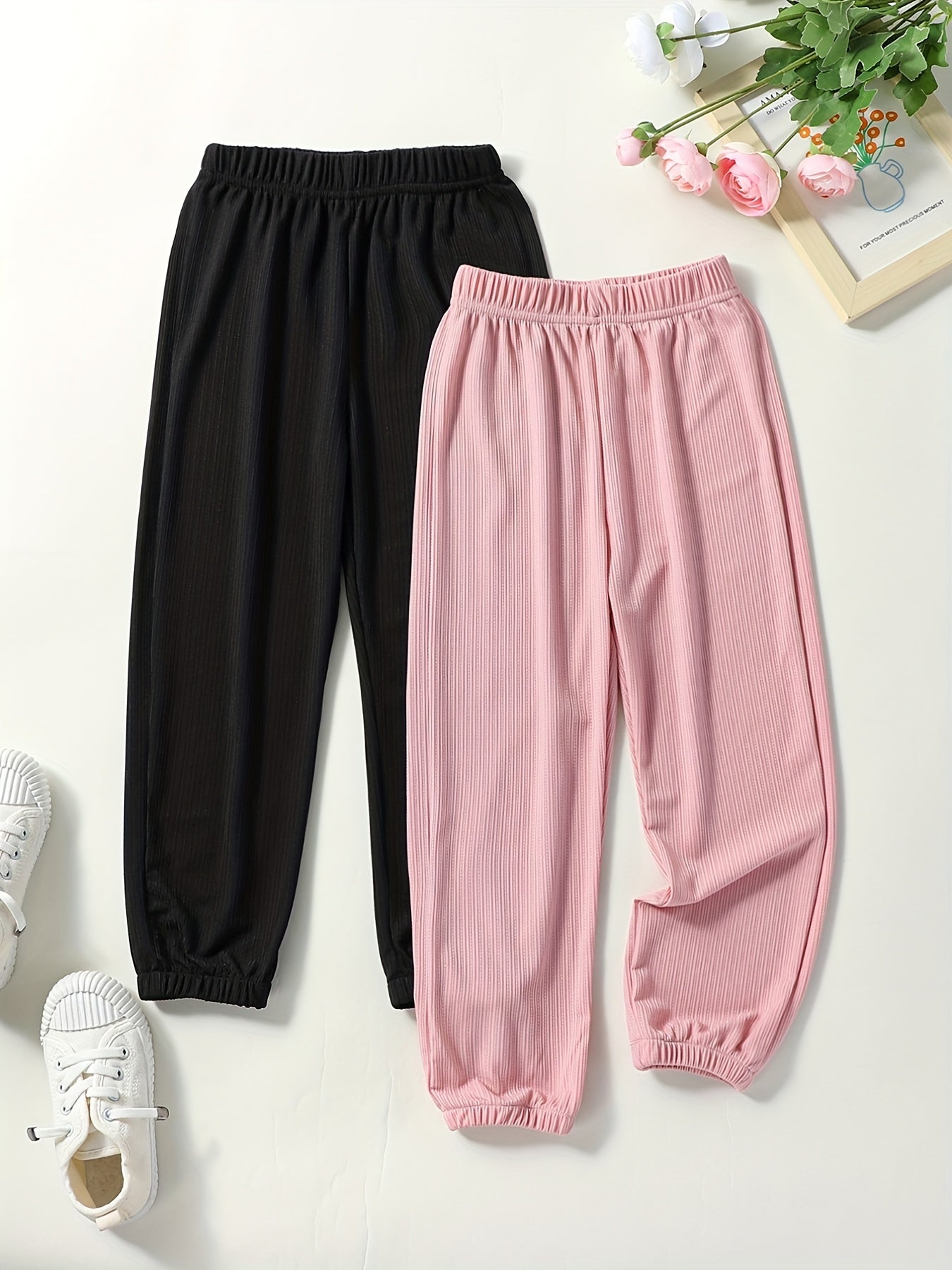 2pcs Toddler Girls Sweatpants Elastic Waist Casual Sport Joggers