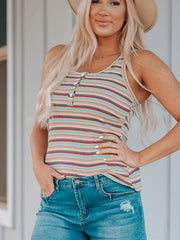 Stripe Print Button Front Tank Top for Women