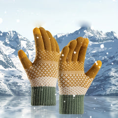 Autumn Winter Velvet Windproof Knitted Gloves Outdoor Cycling Driving