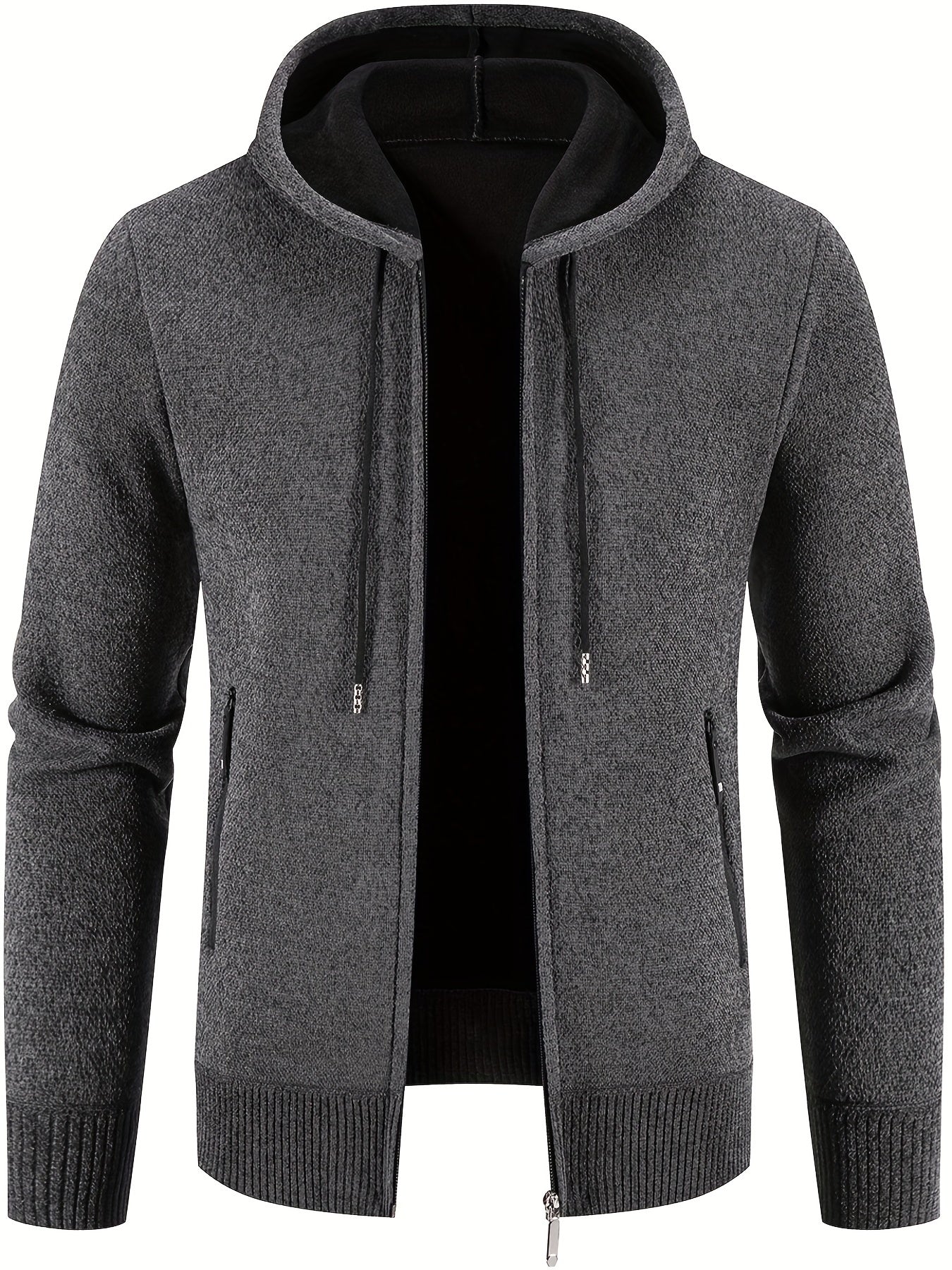 Men's Warm Fleece Hooded Jacket Solid Sport Sweatshirt Zip Up