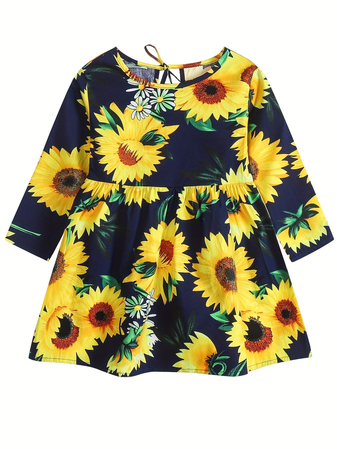 Girl's Sunflower Lemon Princess Dress Long Sleeve Baby Print Dress