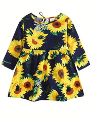 Girl's Sunflower Lemon Princess Dress Long Sleeve Baby Print Dress