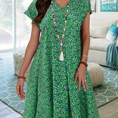 Floral Print V Neck Tee Dress