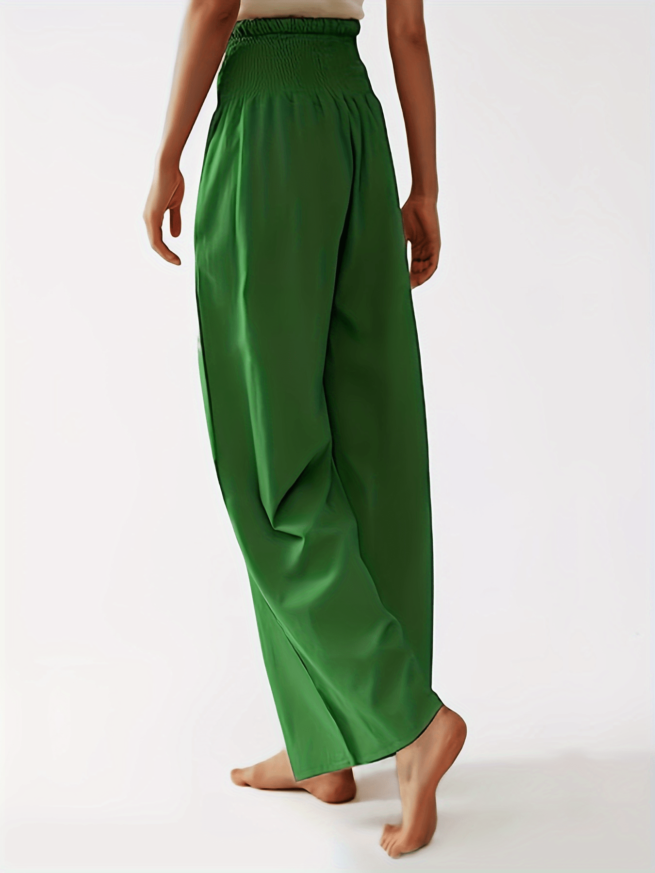 Drawstring Waist Wide Leg Pants Casual Solid Long Length
