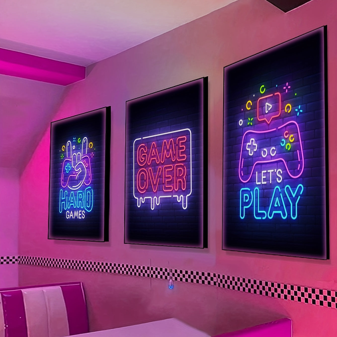 3pcs Abstract Game Controller & English Letter Canvas Prints