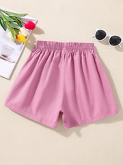 Girls Cotton Elastic Waist Sports Cargo Shorts With Pockets