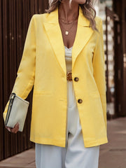 Solid Button Lapel Neck Blazer for Office & Work Women's Clothing