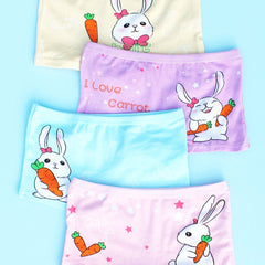 4pcs Girls Boxer Briefs Rabbit Print Elastic Waist Comfortable Underwear