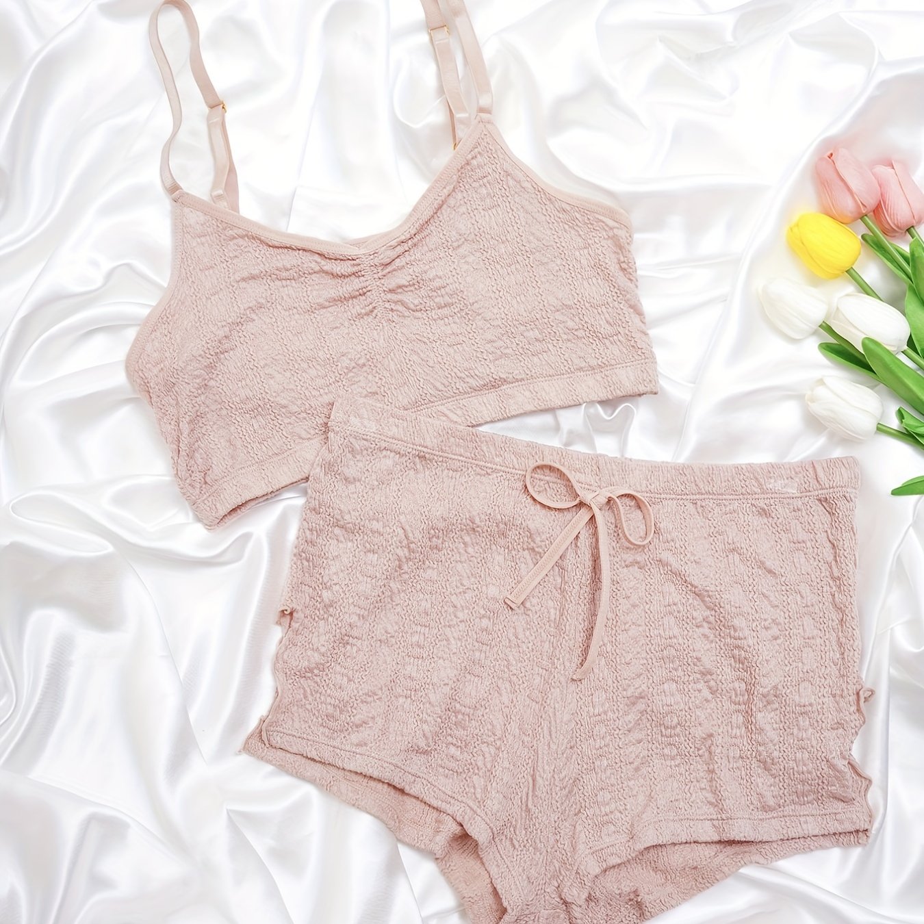 Solid Textured Bra & Panties Full Coverage Lingerie Set