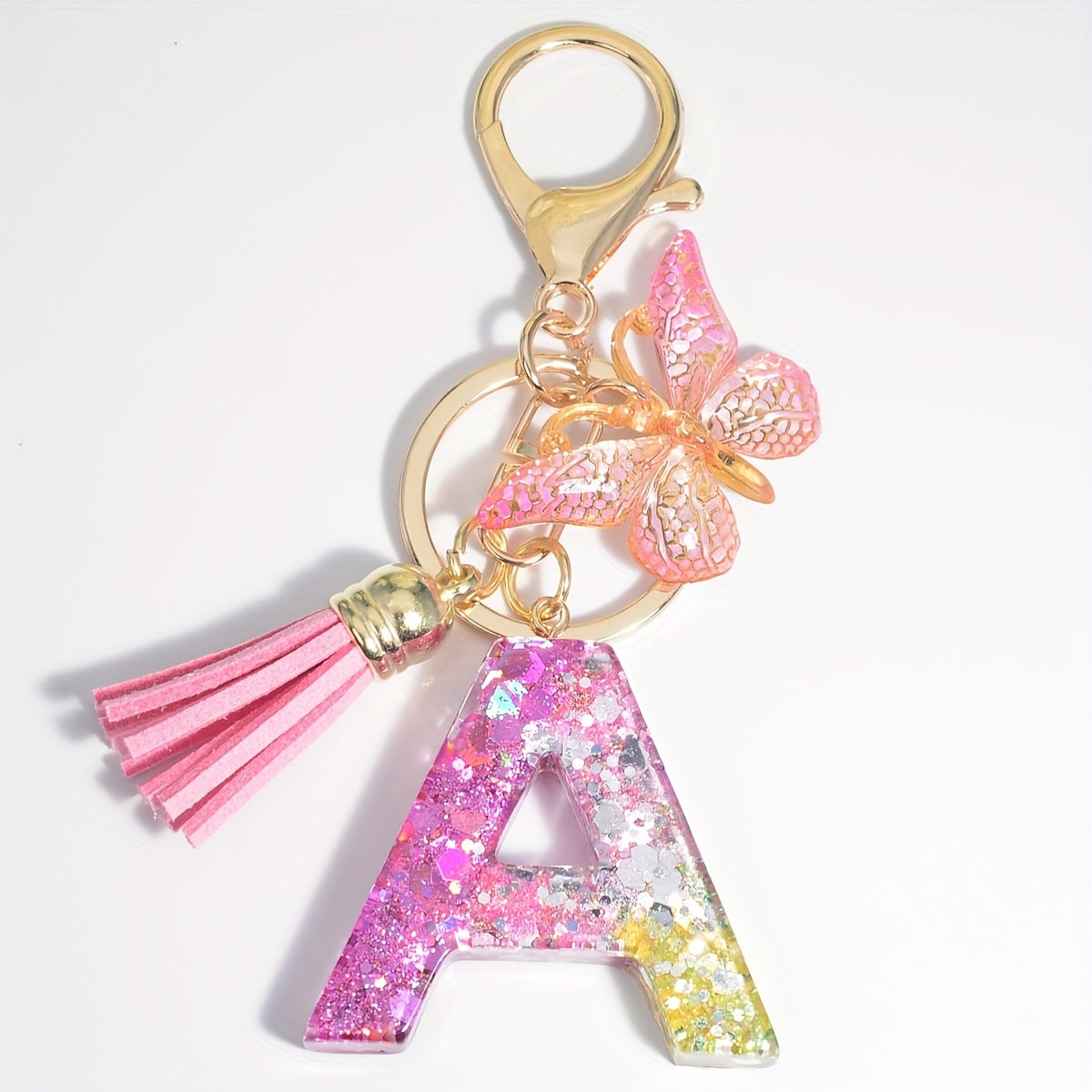 Initial Letter Keychain Resin Floral English Letter Shape Keychain With Tassel