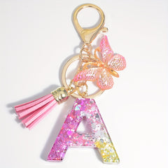 Initial Letter Keychain Resin Floral English Letter Shape Keychain With Tassel