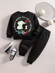 Baby Girl Casual Set Cartoon BE KIND Graphic Sweatshirt Pants Outfit