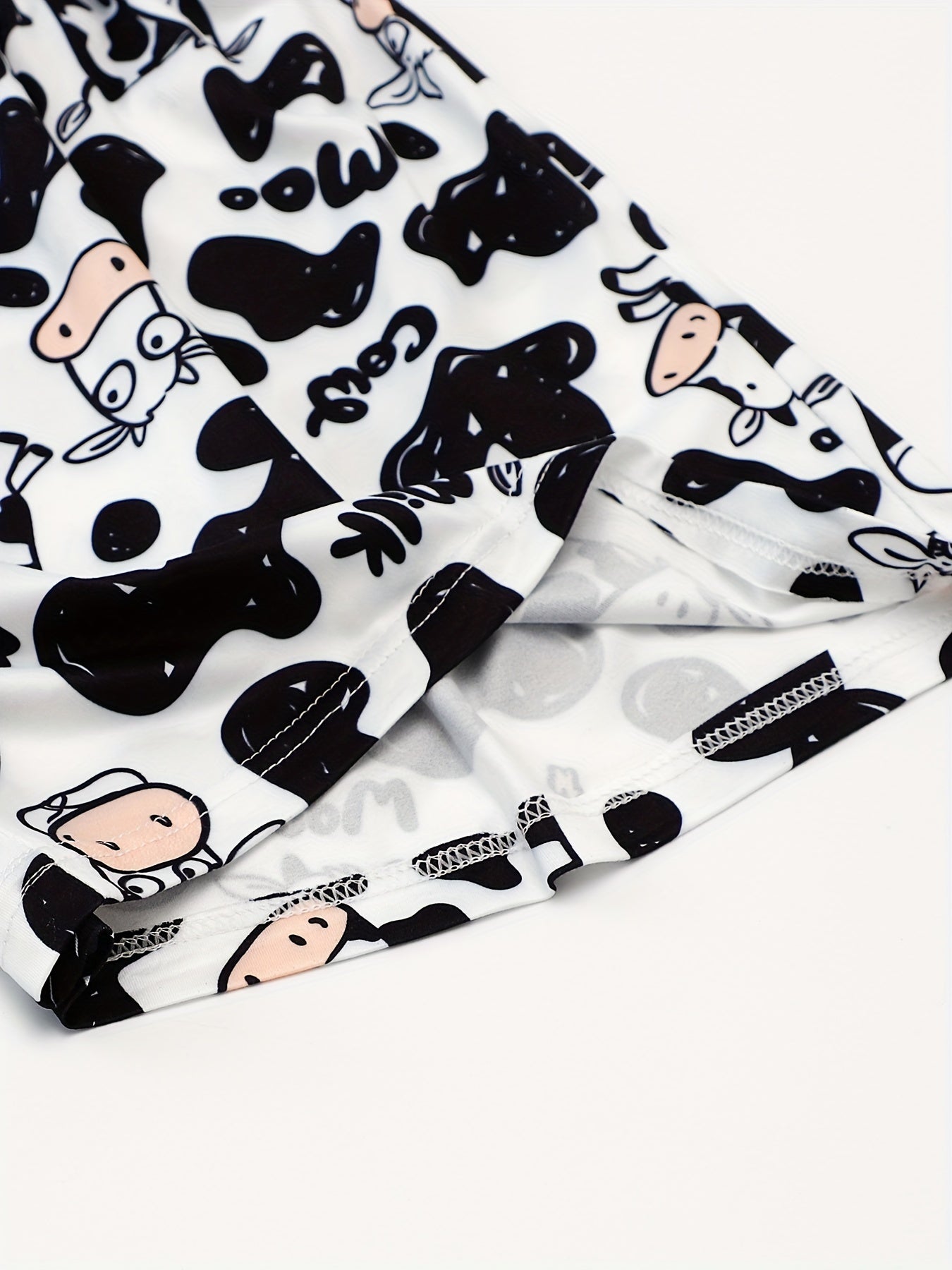 Cow Print Sleep Bottoms & Elastic Waistband Shorts Women's Sleepwear
