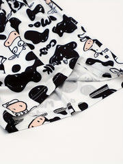 Cow Print Sleep Bottoms & Elastic Waistband Shorts Women's Sleepwear