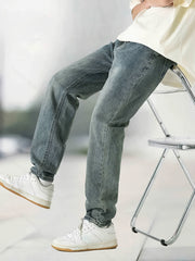Straight Leg Jeans Mens Casual Street Style Medium Stretch Regular Pants