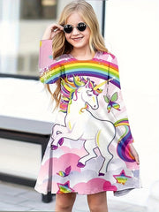 Shining Unicorn Graphic Long Sleeve Dress for Girls
