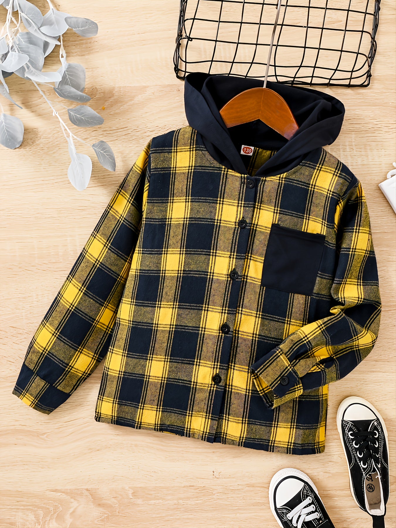 Boys Plaid Hooded Shirt Spring Autumn Kids Clothes
